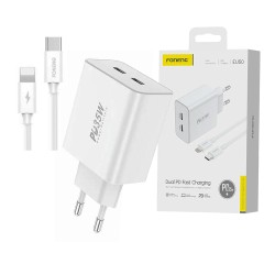 Foneng Charger EU50 Dual Ports (Type C+Type C) PD35W with Type C to Lightning Cable White Foneng Charger EU50 Dual Ports (Type C+Type C) PD35W with Type C to Lightning Cable White
